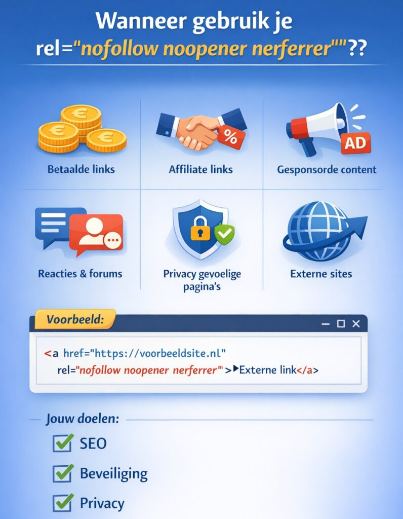 wanneer je rel="nofollow noopener noreferrer" moet gebruiken